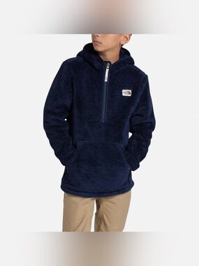 The North Face Boys XL Navy Sherpa Fleece Hooded 1/4 Zip Pullover Jacket